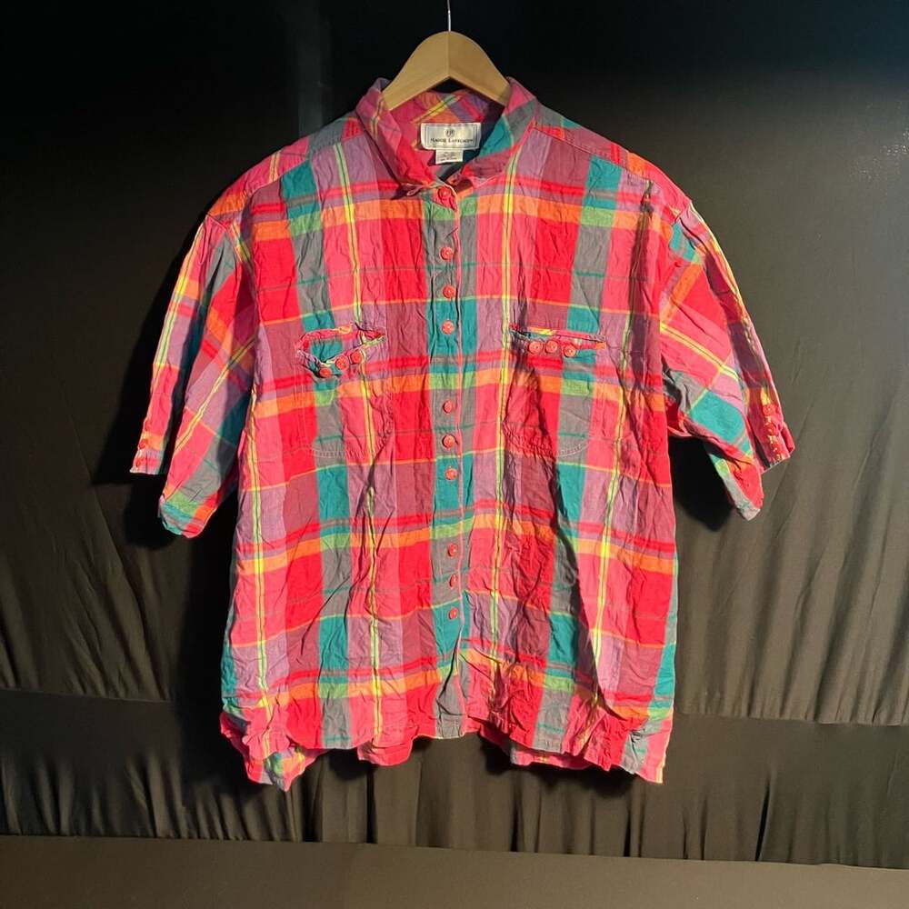 Maggie Lawrence Vintage 90s Neon Multi-Color Plaid Button Down Shirt